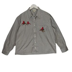 Las Olas Cardinal Embroidered Striped Cropped Button Up Shirt Mens XL